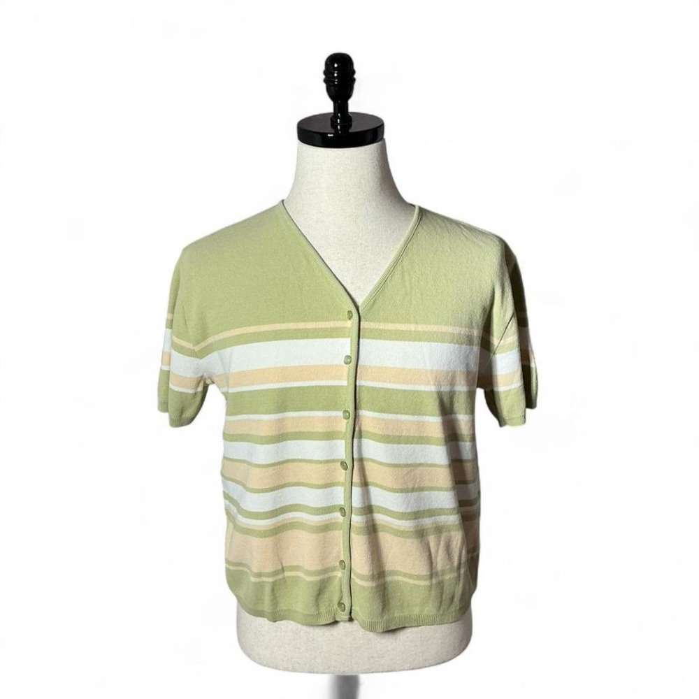 Forever Striped Knit Cardigan Short Sleeve Button Down‎ Pastel Top Cottagecore